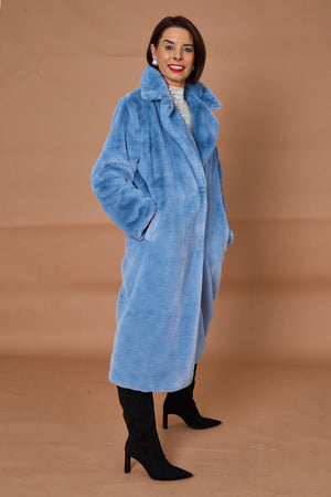 Otawa faux fur long coat in blue moon