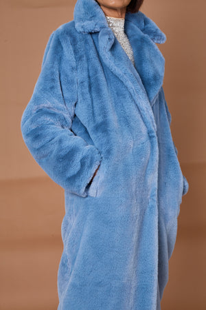 Otawa faux fur long coat in blue moon