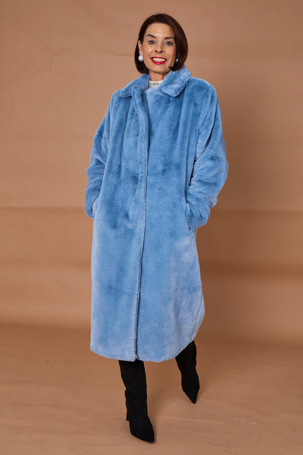 Otawa faux fur long coat in blue moon