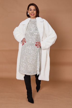 Otawa faux fur long coat in winter white