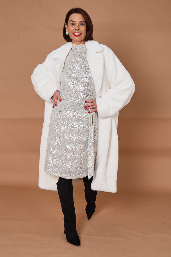 Otawa faux fur long coat in winter white