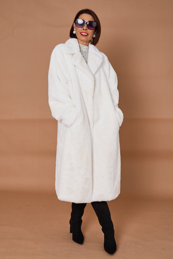 Otawa faux fur long coat in winter white