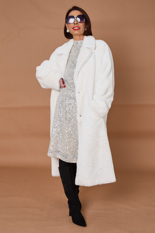 Otawa faux fur long coat in winter white