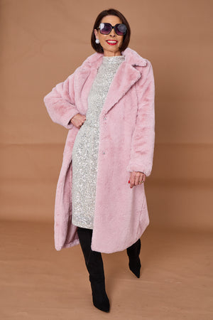 Otawa faux fur long coat in blush
