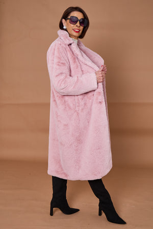 Otawa faux fur long coat in blush