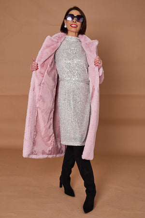 Otawa faux fur long coat in blush