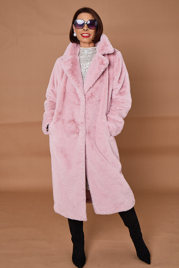Otawa faux fur long coat in blush
