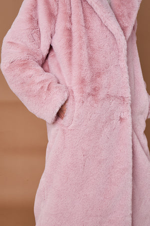 Otawa faux fur long coat in blush