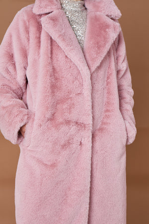 Otawa faux fur long coat in blush