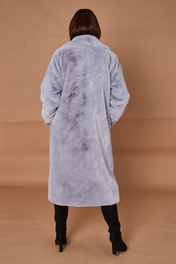 Otawa faux fur long coat in silver grey