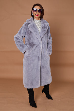 Otawa faux fur long coat in silver grey