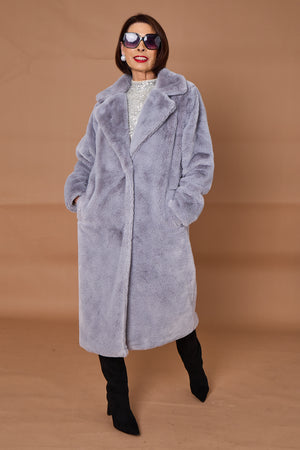 Otawa faux fur long coat in silver grey