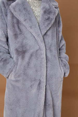 Otawa faux fur long coat in silver grey