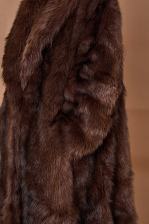 Calgary faux fur long coat in chocolate