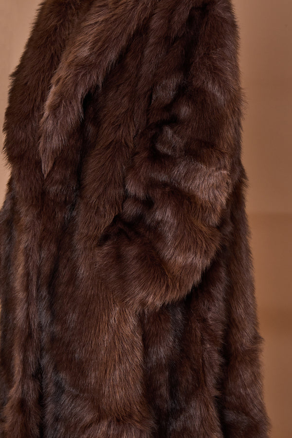 Calgary faux fur long coat in chocolate