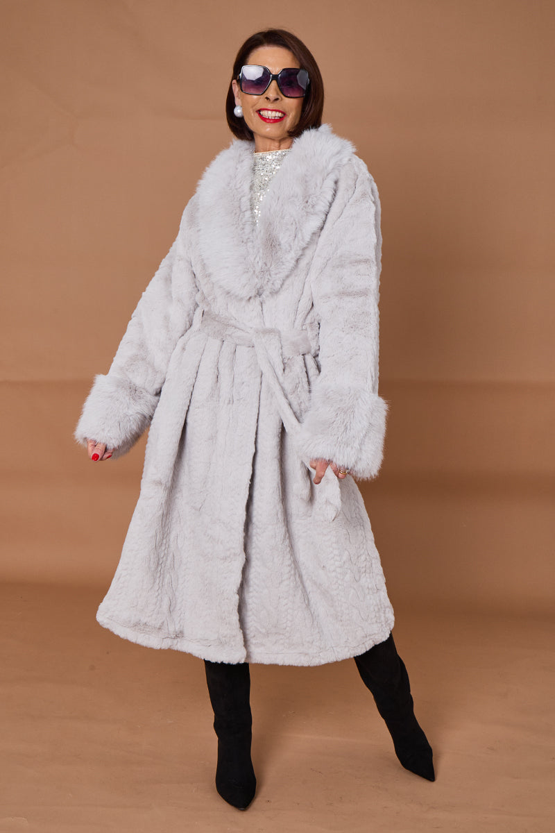 Vancouver faux fur long coat in light grey