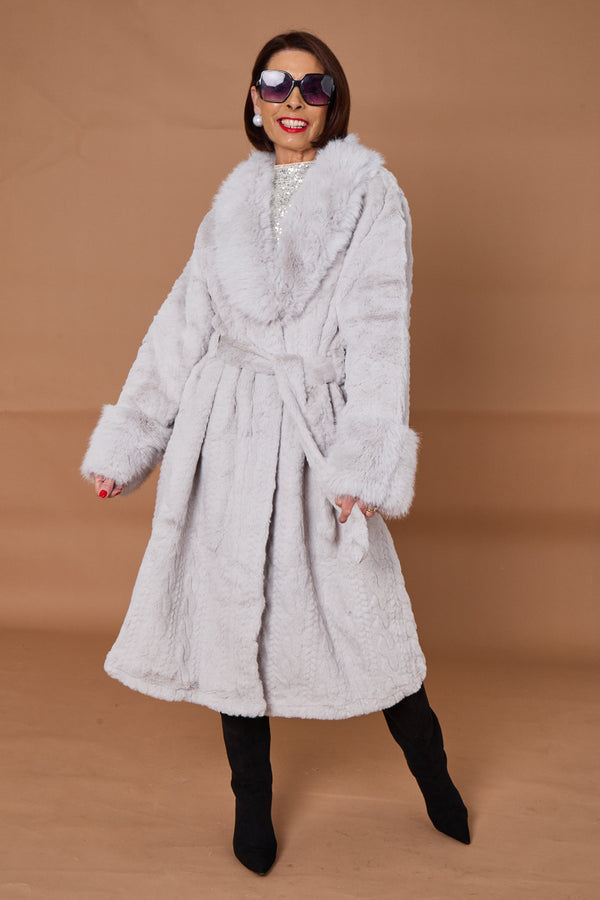 Vancouver faux fur long coat in light grey