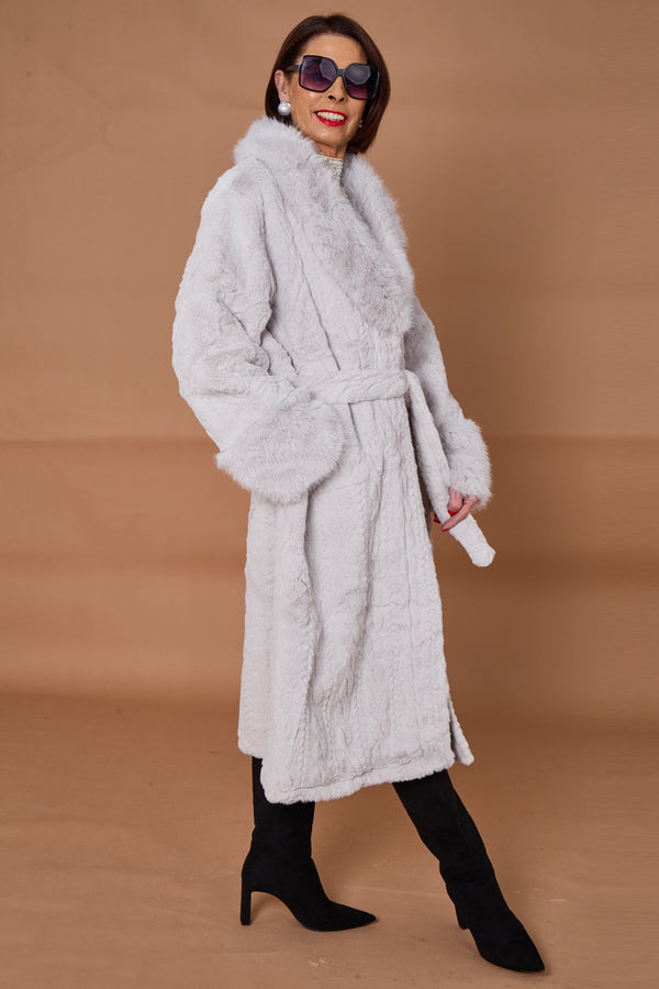 Vancouver faux fur long coat in light grey