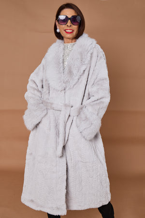 Vancouver faux fur long coat in light grey