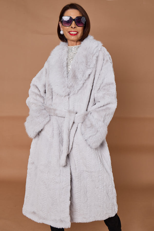 Vancouver faux fur long coat in light grey