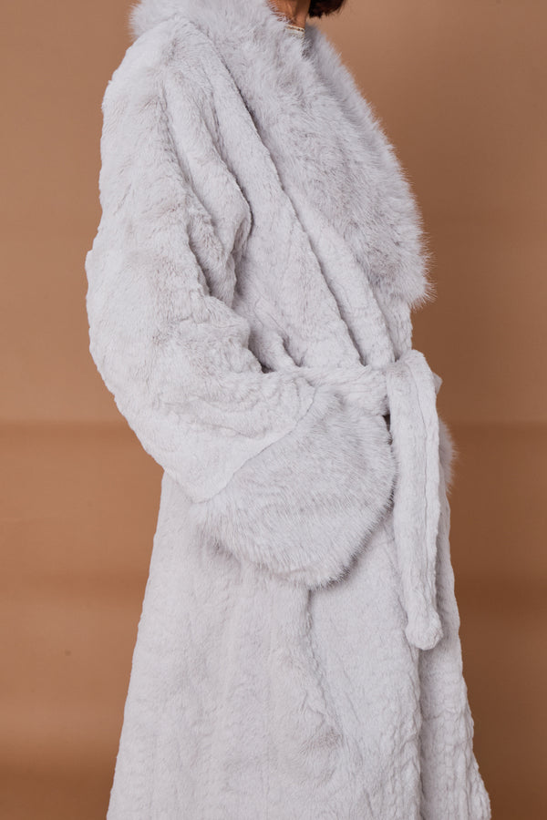 Vancouver faux fur long coat in light grey