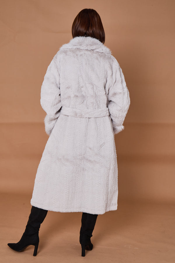 Vancouver faux fur long coat in light grey