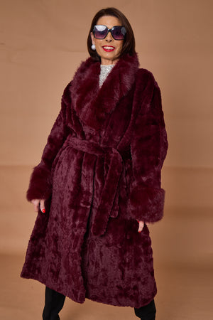 Vancouver faux fur long coat in mulberry
