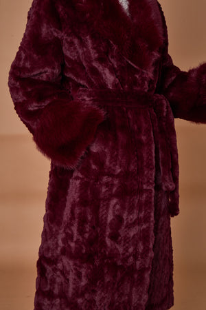 Vancouver faux fur long coat in mulberry