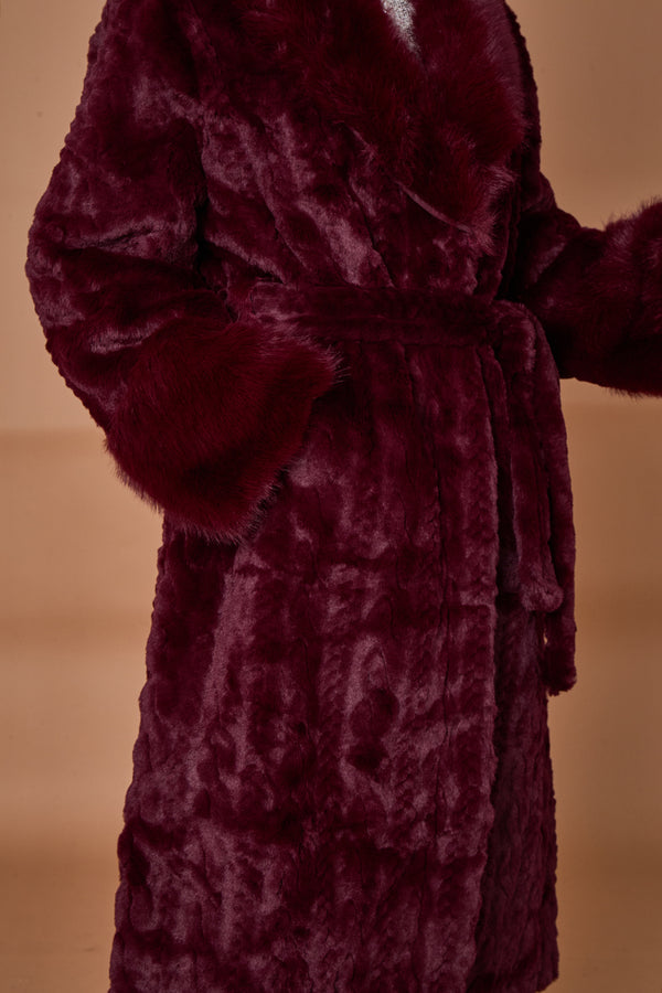 Vancouver faux fur long coat in mulberry