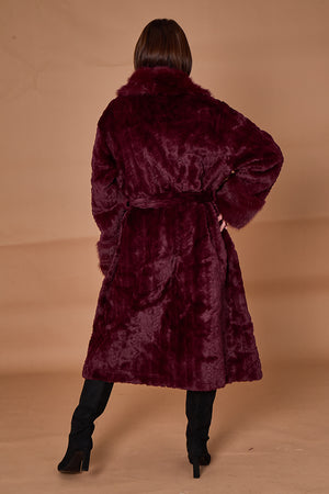 Vancouver faux fur long coat in mulberry