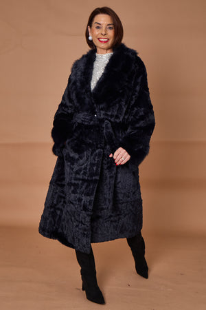 Vancouver faux fur long coat in navy