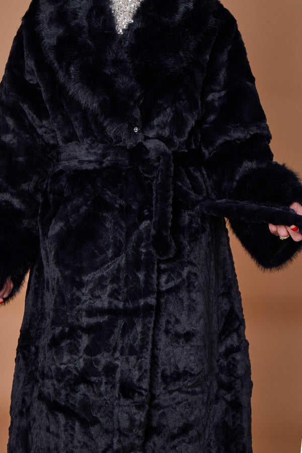 Vancouver faux fur long coat in navy
