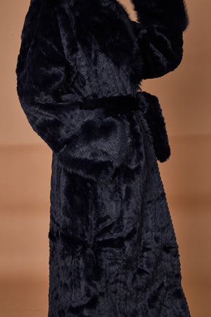 Vancouver faux fur long coat in navy