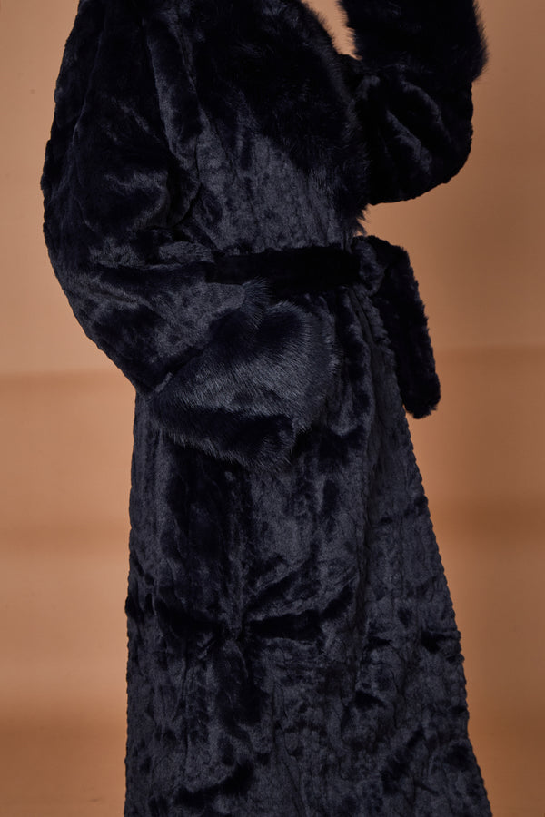Vancouver faux fur long coat in navy