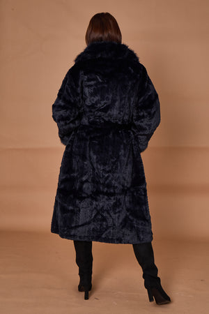 Vancouver faux fur long coat in navy