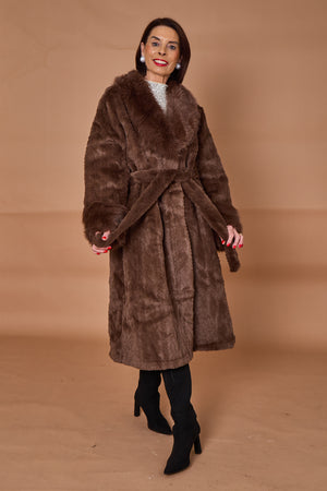 Vancouver faux fur long coat in chocolate