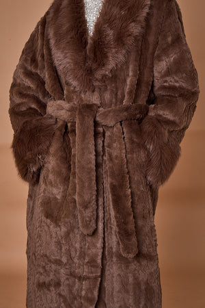 Vancouver faux fur long coat in chocolate