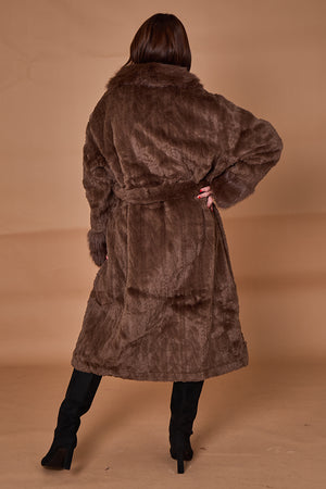 Vancouver faux fur long coat in chocolate