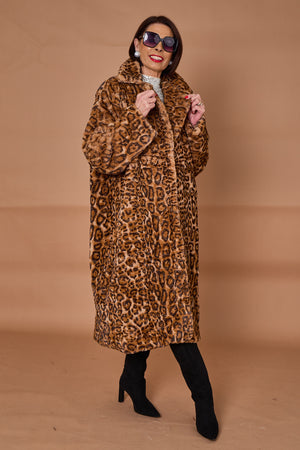 Edmonton Faux fur long coat in dark leopard