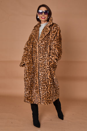 Edmonton Faux fur long coat in dark leopard