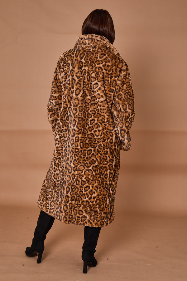 Edmonton Faux fur long coat in dark leopard