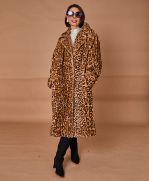 Edmonton Faux fur long coat in dark leopard