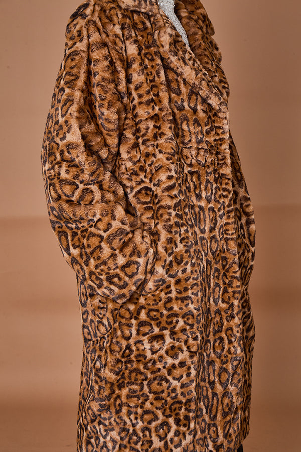 Edmonton Faux fur long coat in dark leopard