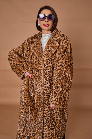 Edmonton Faux fur long coat in dark leopard