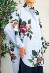 Peggy Pinstripe Flowered Shirt In Navy and White