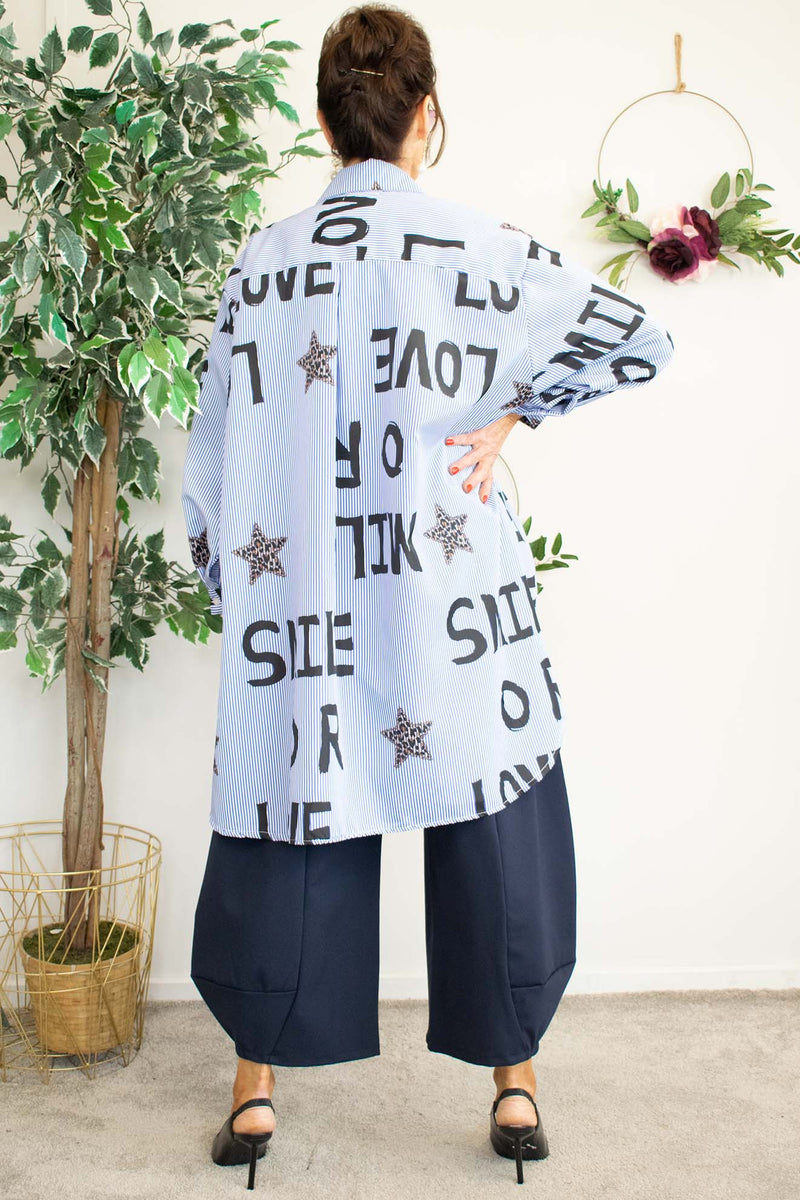 Sabrina Pinstripe Letter Shirt with Leopard Heart