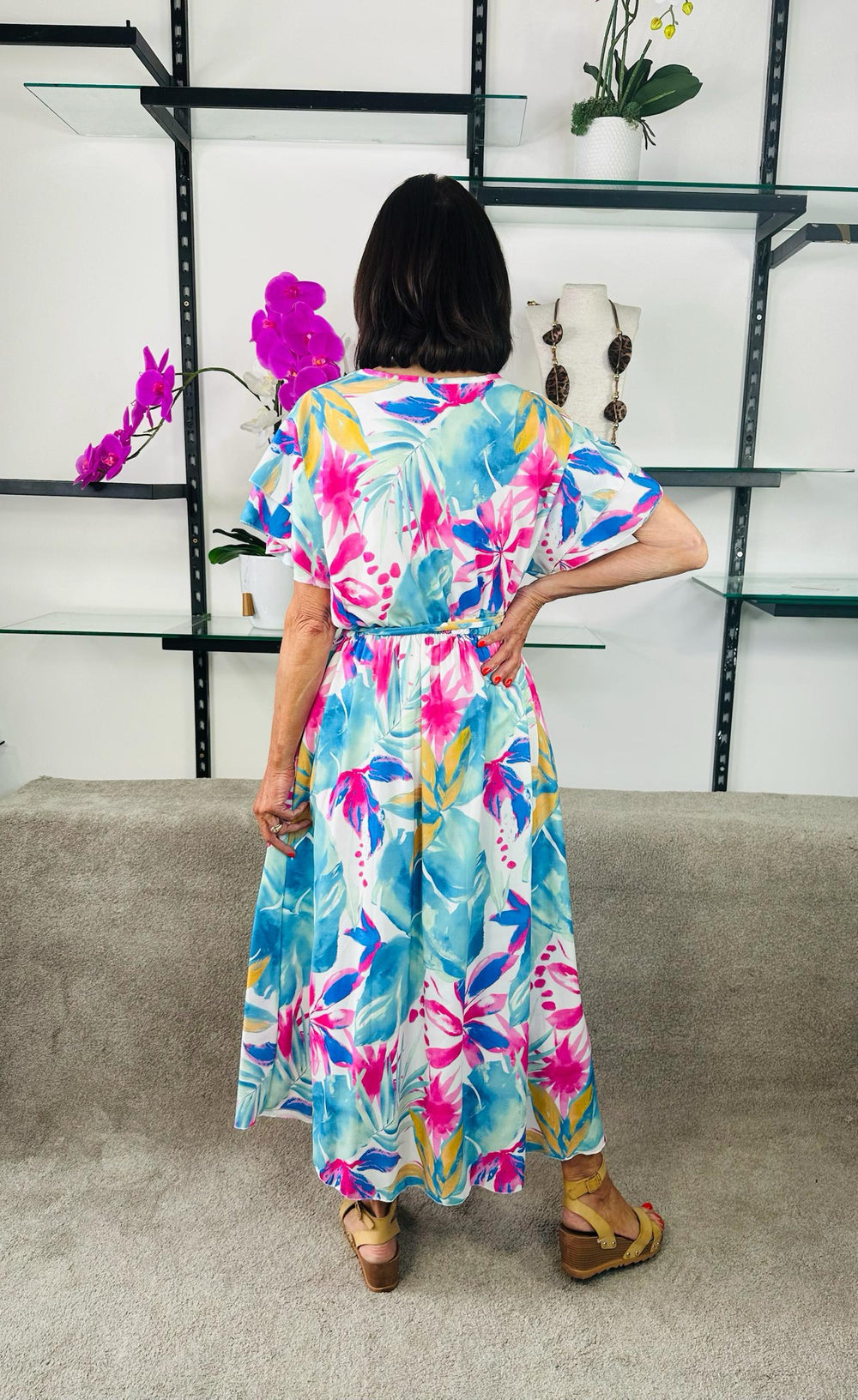 Bella Dress in Aqua and pink