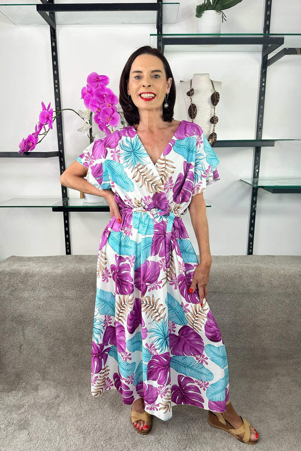 Bella Dress in lilac and Aqua