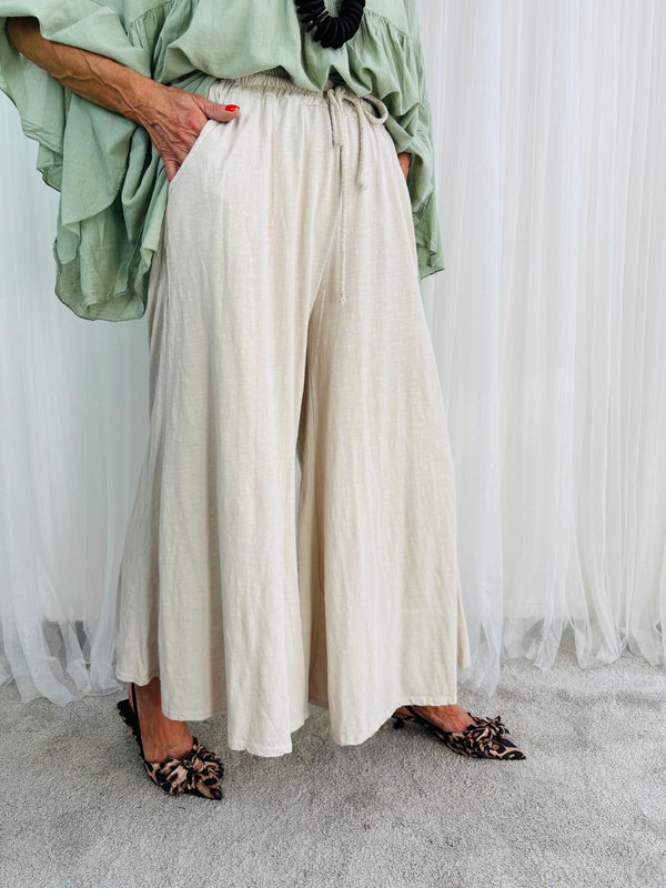 Cotton Culotte Stone Maria Trousers