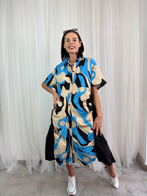 Arabella Cocoon Dress in Aqua Blue